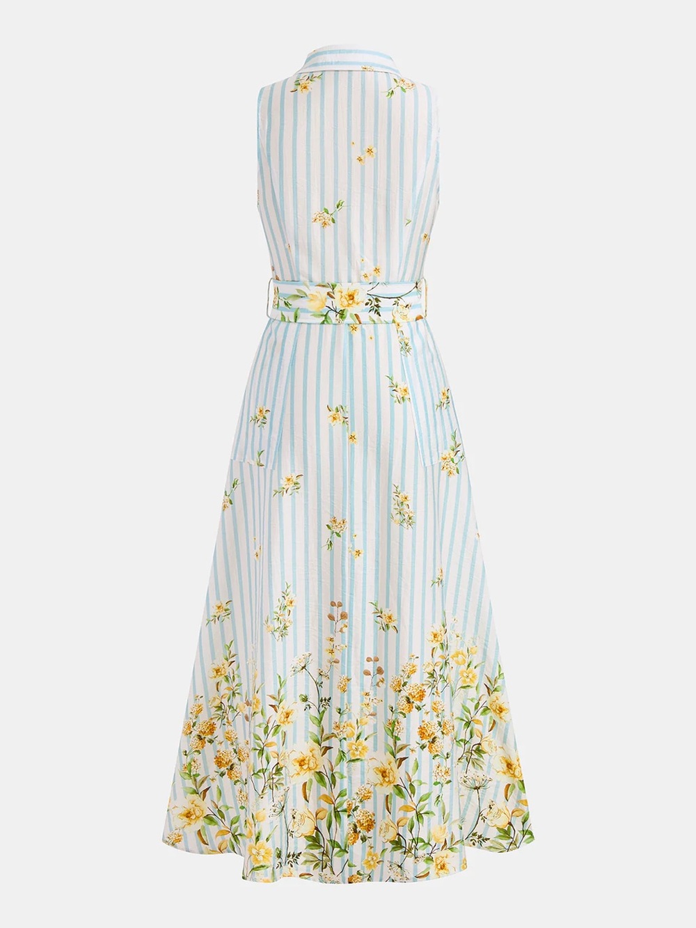 Floral Striped Sleeveless Belted Midi Dress - Picture 4 of 6